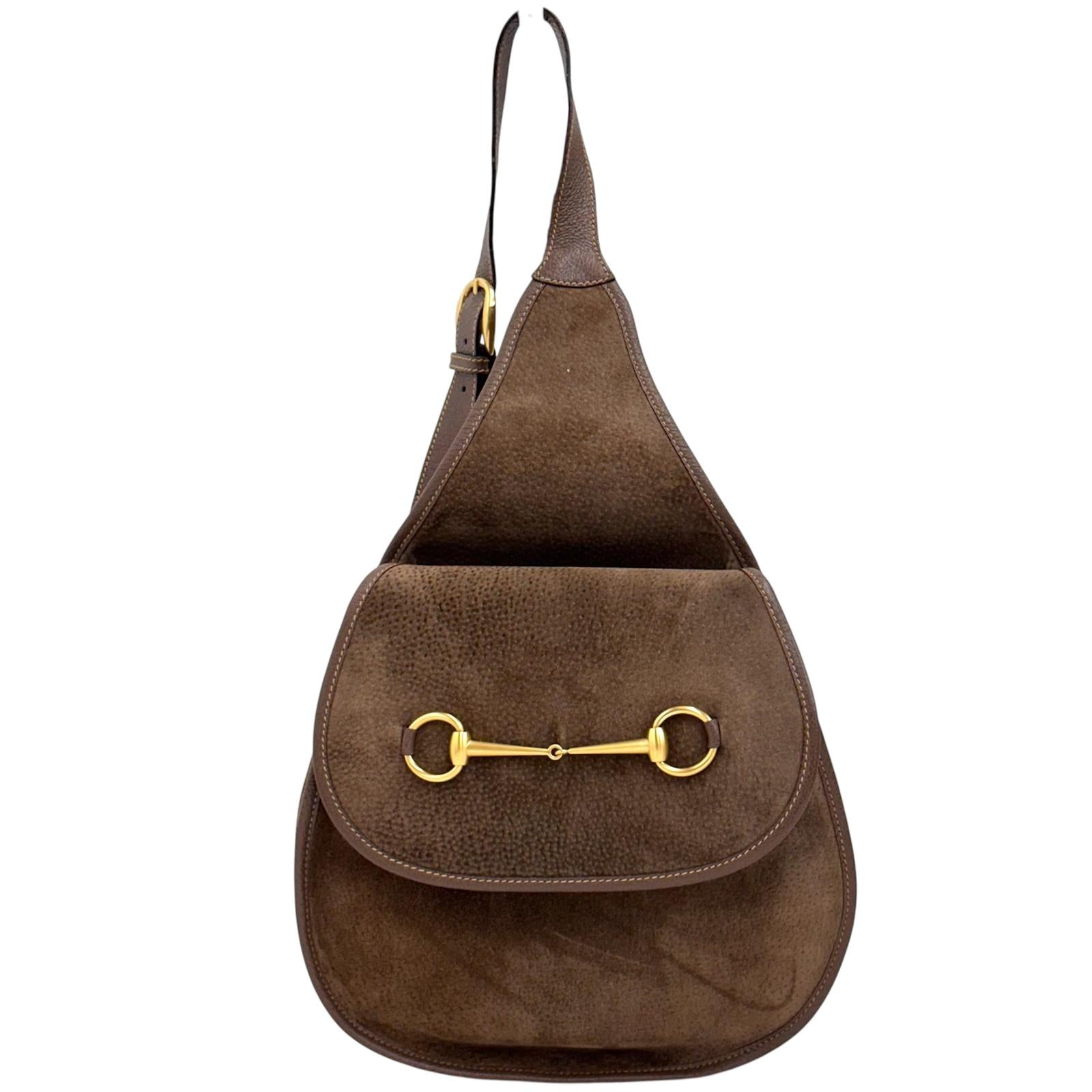 Gucci Zaino monospalla Horsebit in suede marrone e pelle