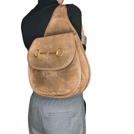 Gucci Zaino monospalla Horsebit in suede marrone e pelle