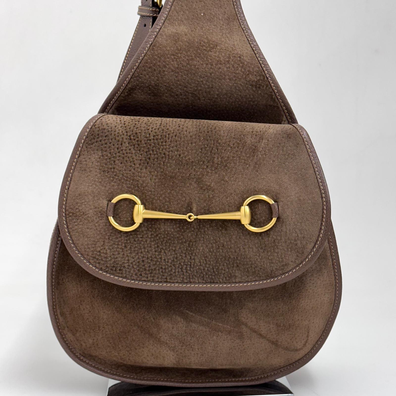 Gucci Zaino monospalla Horsebit in suede marrone e pelle