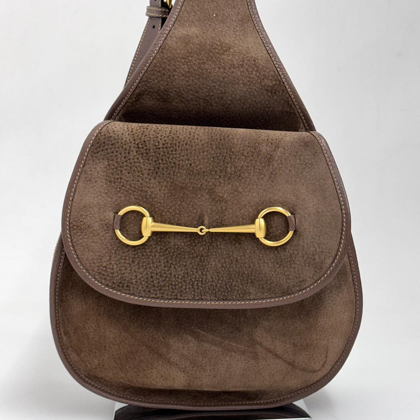 Gucci Zaino monospalla Horsebit in suede marrone e pelle