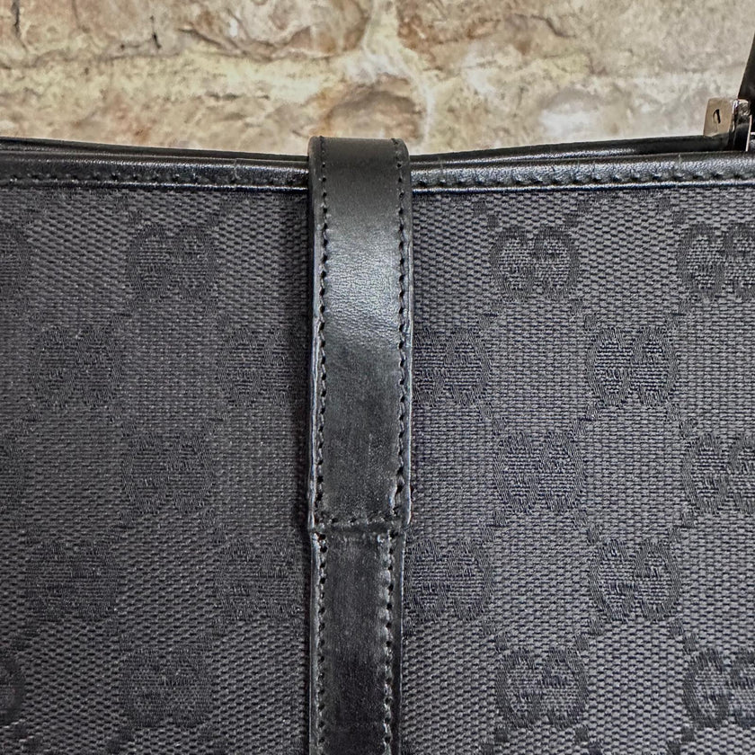 Gucci Borsa Jackie Tote Vintage a Spalla in Tessuto GG Nero e Pelle