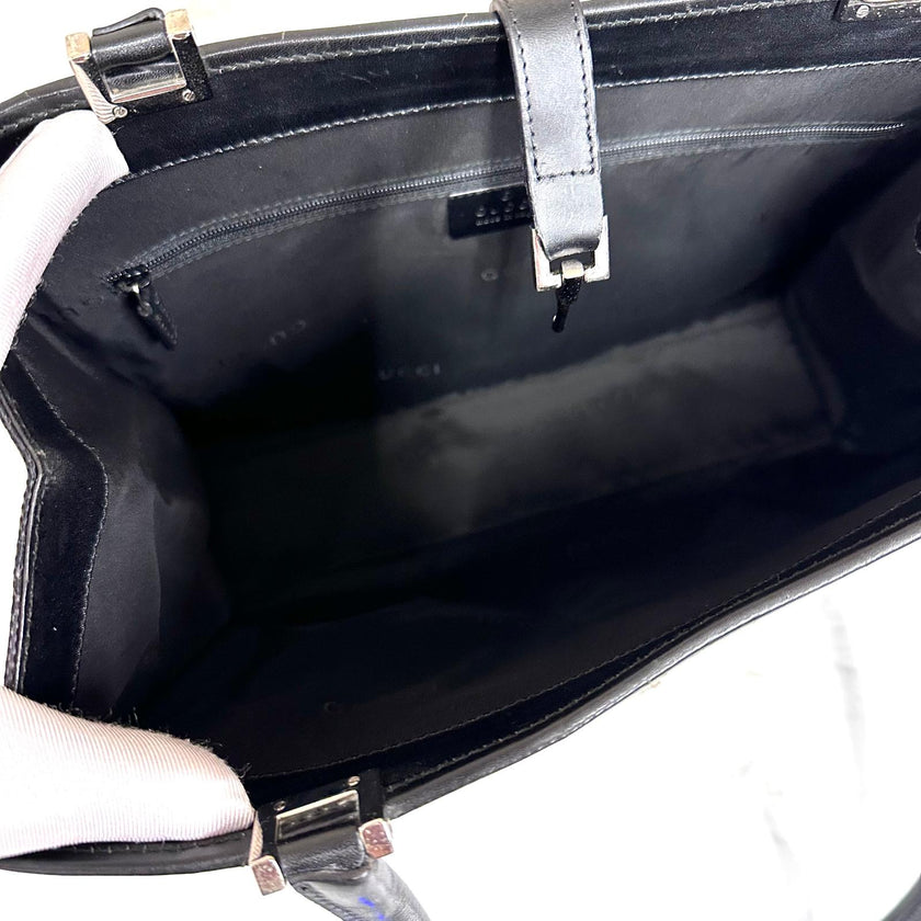 Gucci Borsa Jackie Tote Vintage a Spalla in Tessuto GG Nero e Pelle