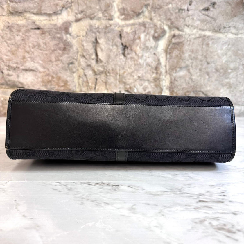 Gucci Borsa Jackie Tote Vintage a Spalla in Tessuto GG Nero e Pelle