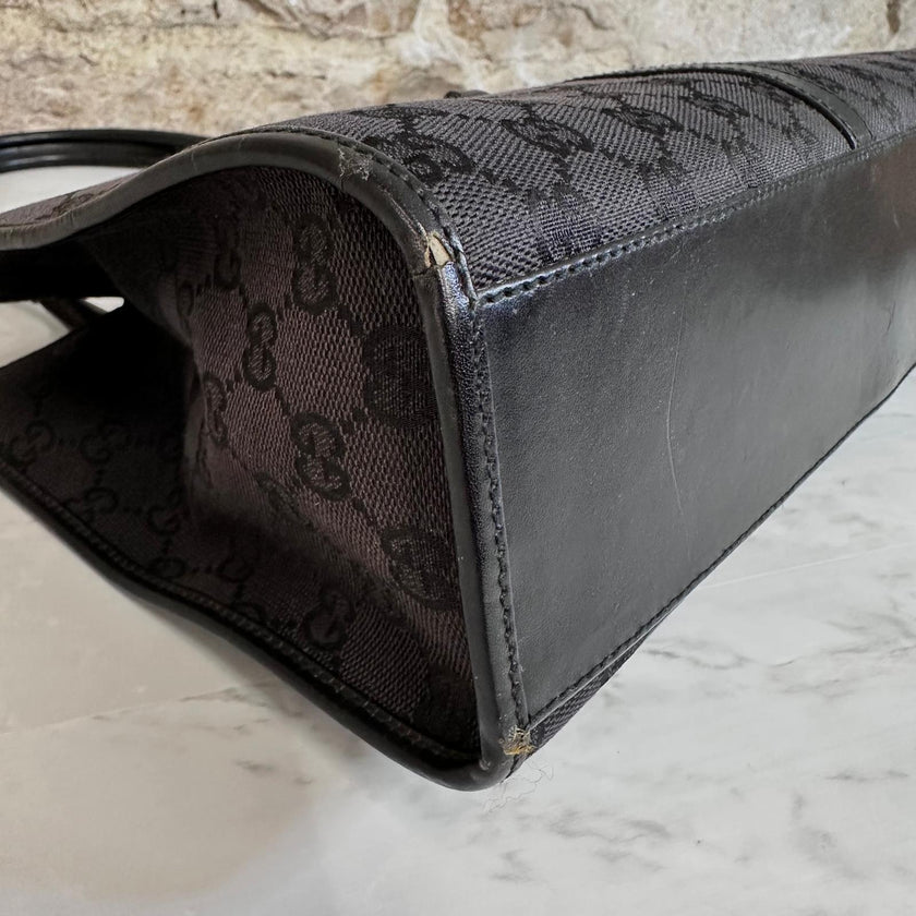 Gucci Borsa Jackie Tote Vintage a Spalla in Tessuto GG Nero e Pelle