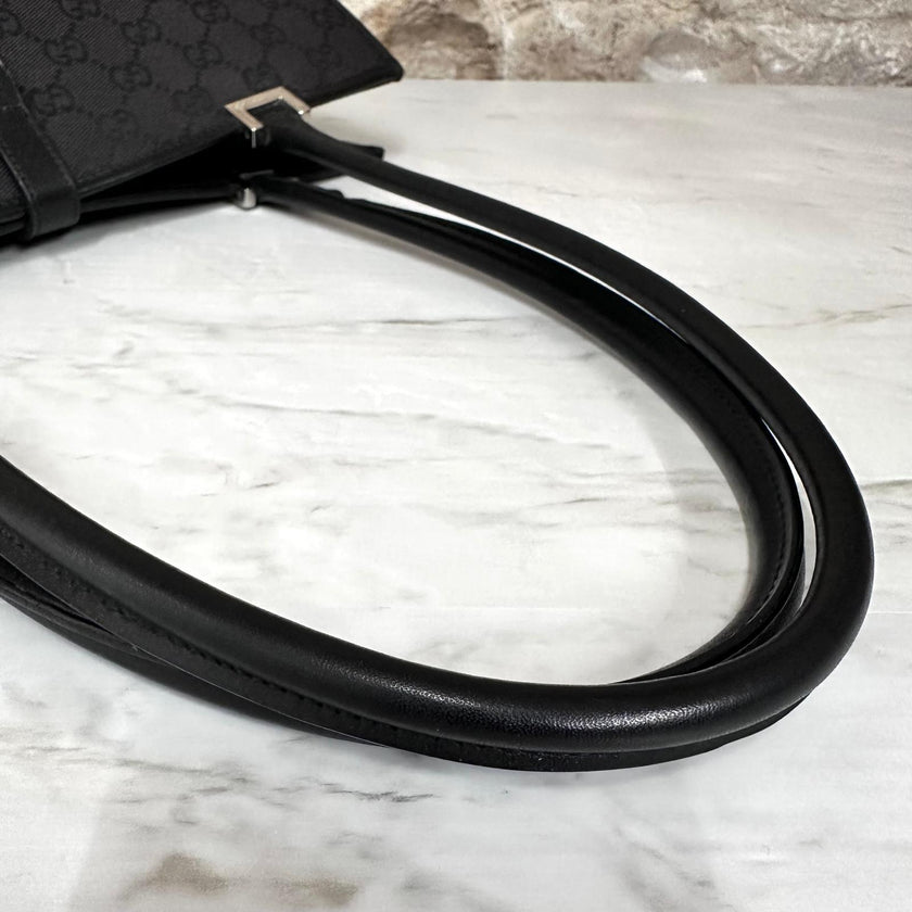 Gucci Borsa Jackie Tote Vintage a Spalla in Tessuto GG Nero e Pelle