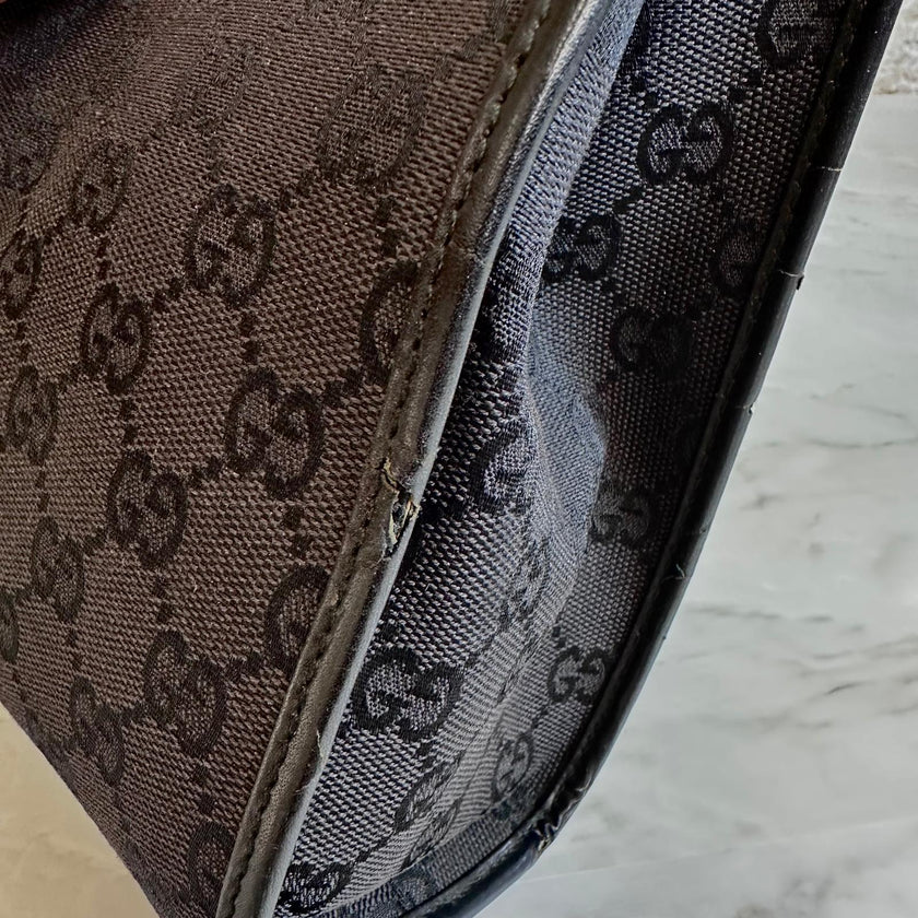 Gucci Borsa Jackie Tote Vintage a Spalla in Tessuto GG Nero e Pelle