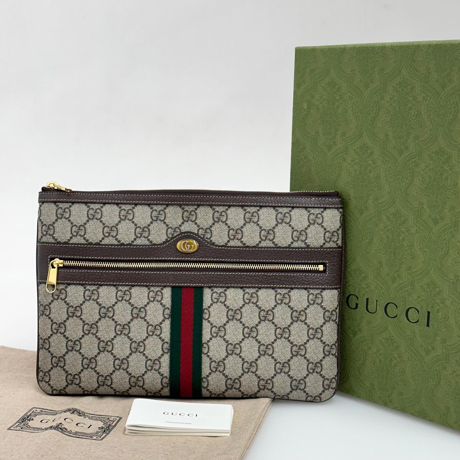 Gucci borsa Clutch GG Supreme con Web verde/rosso