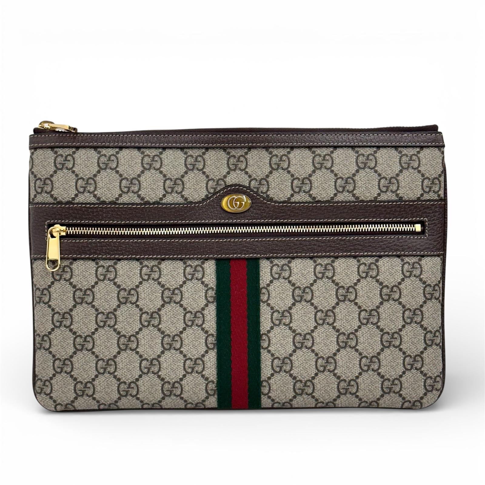 Gucci borsa Clutch GG Supreme con Web verde/rosso