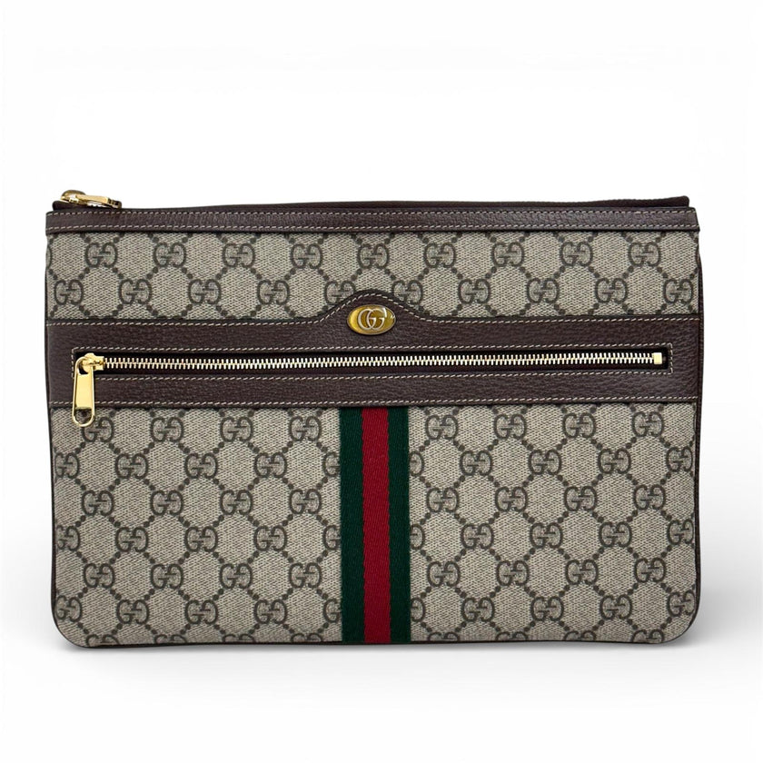 Gucci borsa Clutch GG Supreme con Web verde/rosso