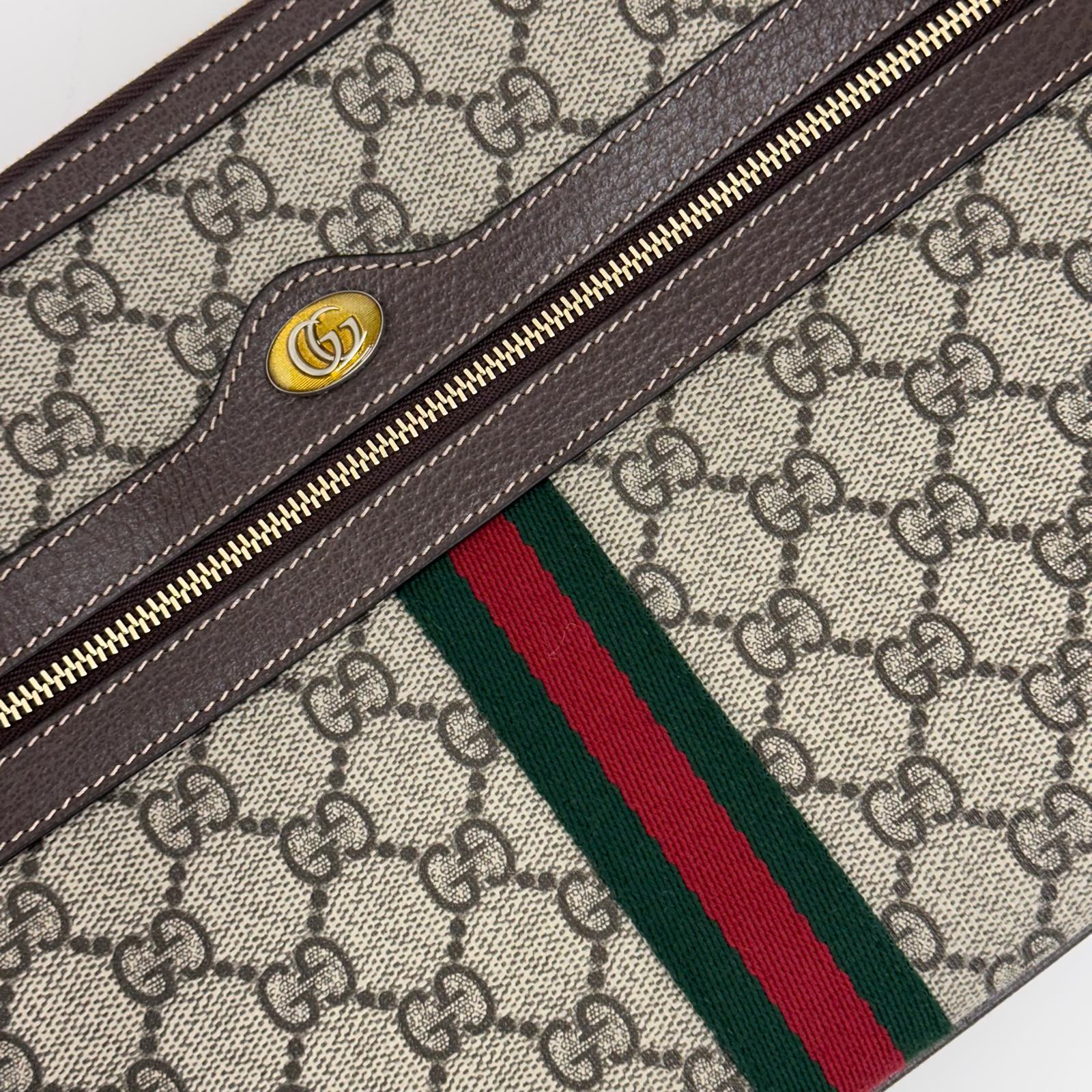 Gucci borsa Clutch GG Supreme con Web verde/rosso