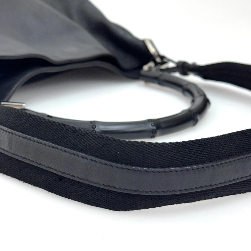Gucci borsa a spalla pelle nera Bamboo hobo