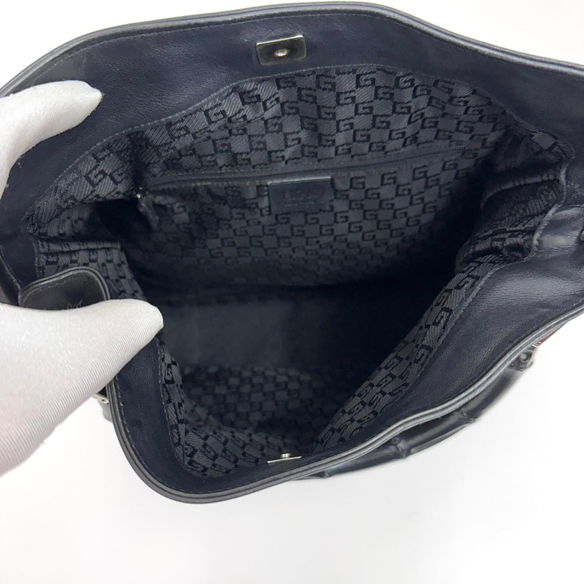 Gucci borsa a spalla pelle nera Bamboo hobo
