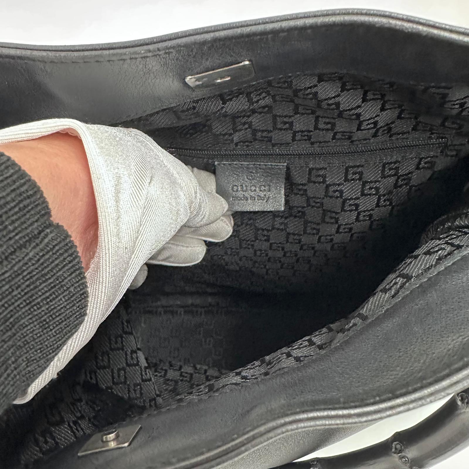 Gucci borsa a spalla pelle nera Bamboo hobo