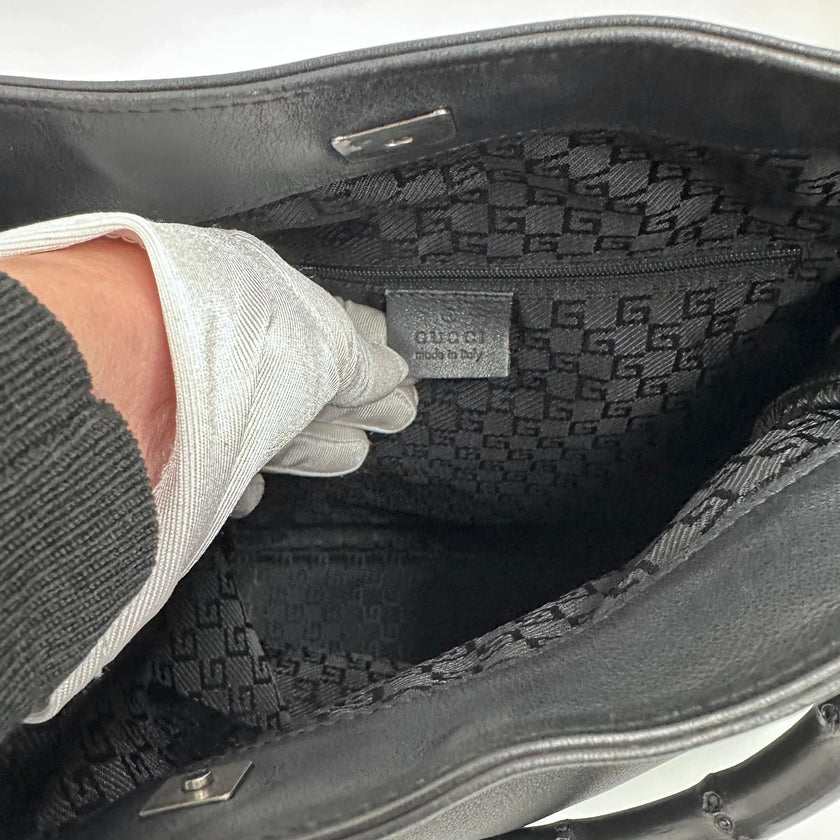 Gucci borsa a spalla pelle nera Bamboo hobo