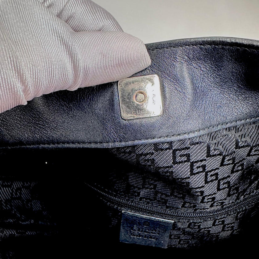 Gucci borsa a spalla pelle nera Bamboo hobo