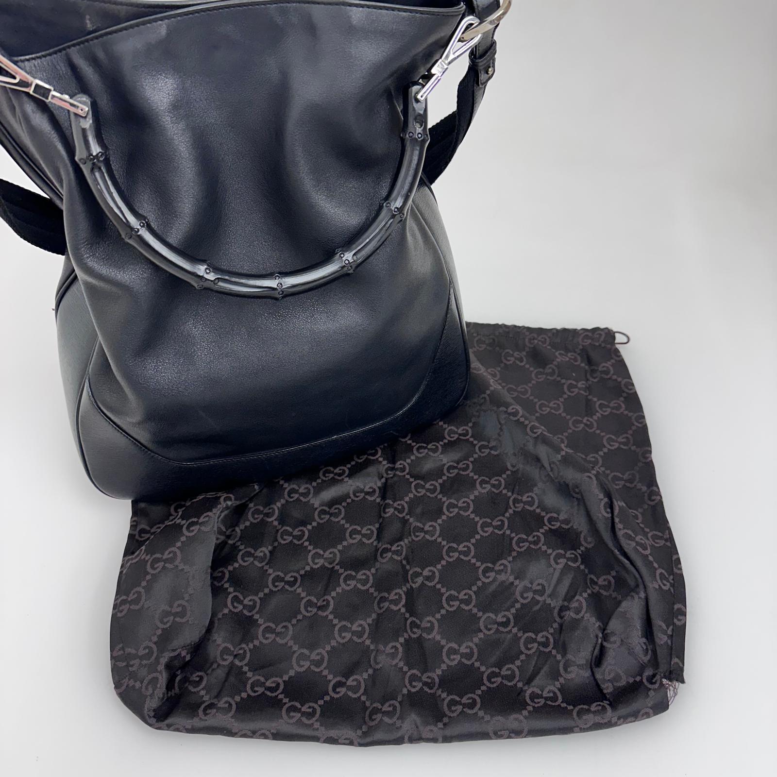 Gucci borsa a spalla pelle nera Bamboo hobo