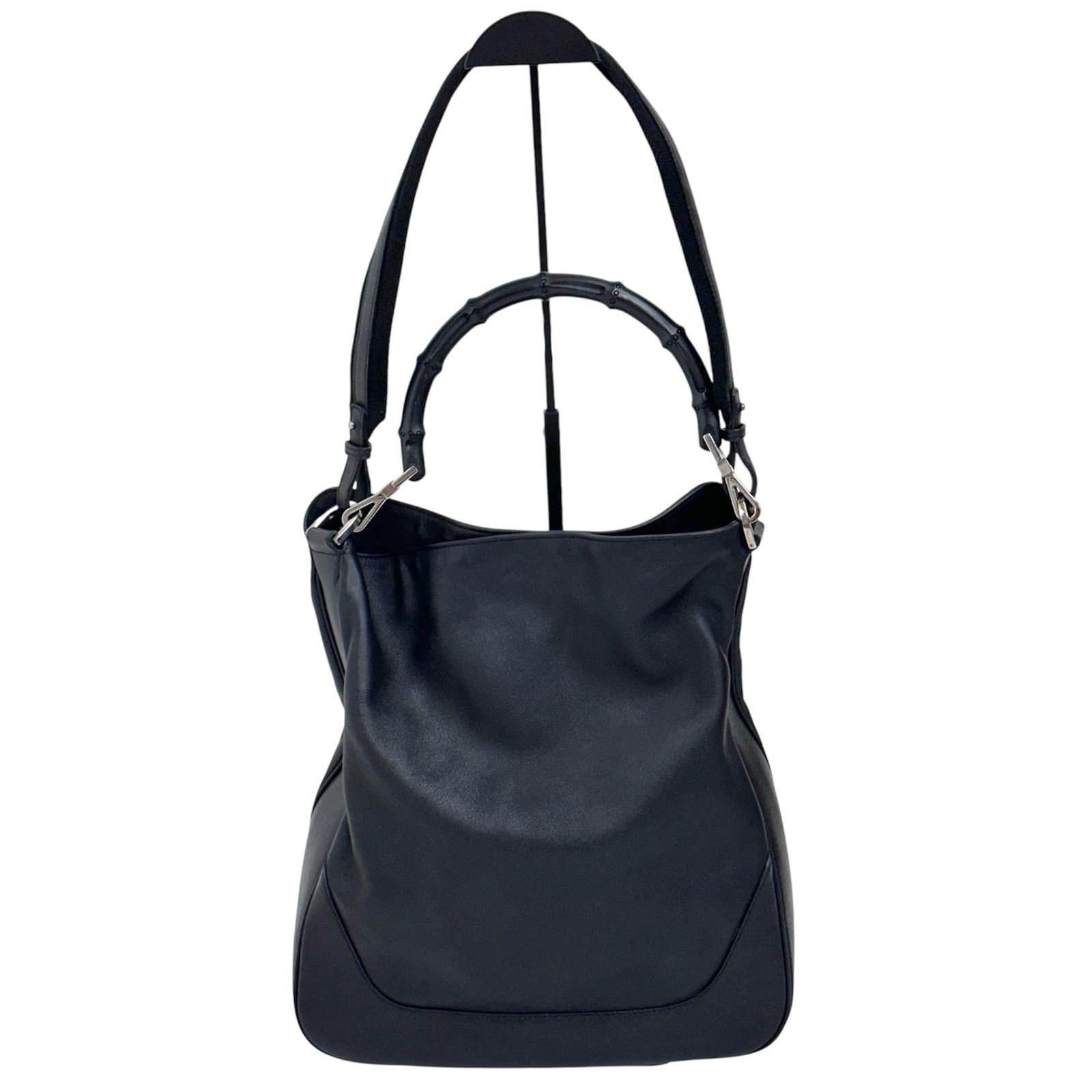 Gucci borsa a spalla pelle nera Bamboo hobo