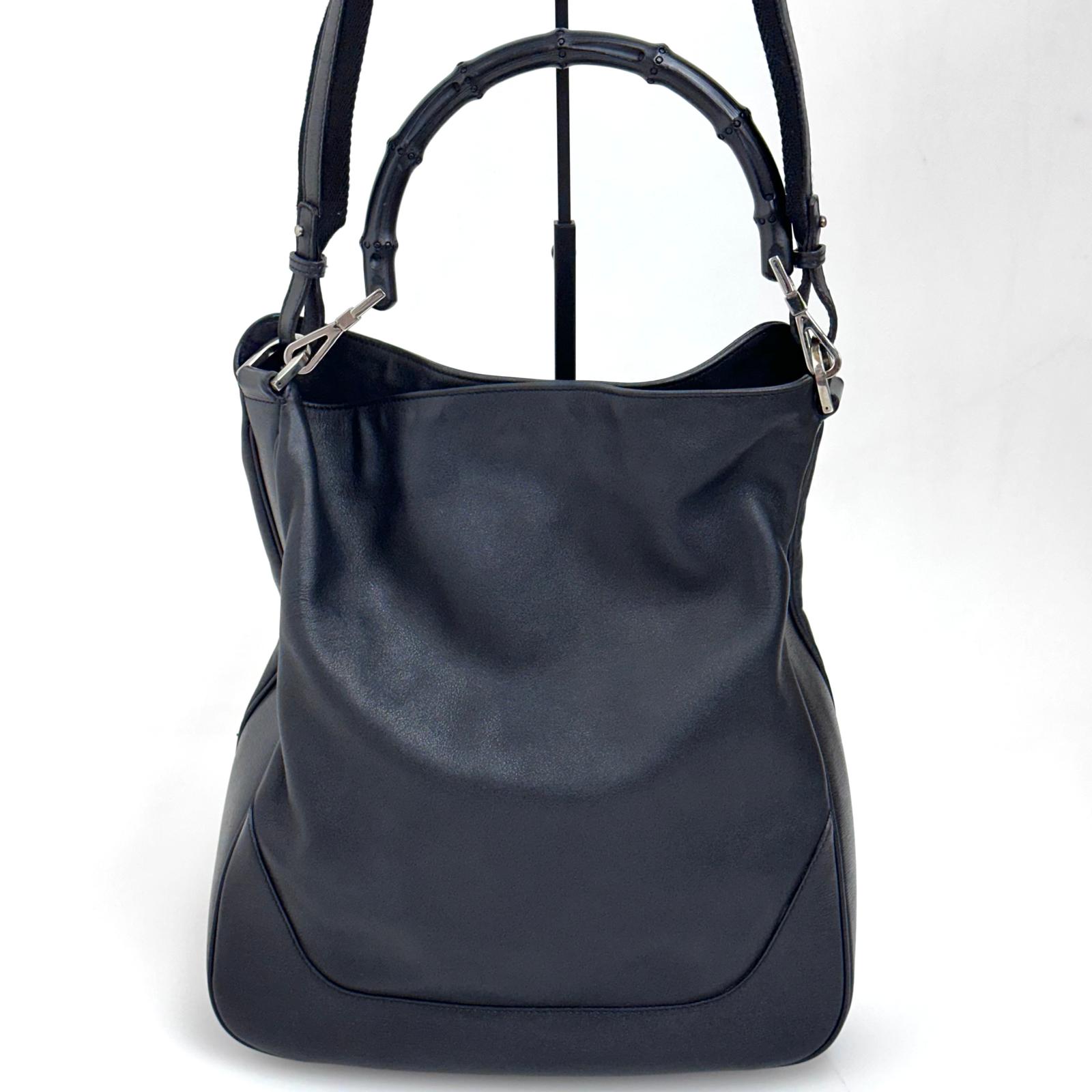 Gucci borsa a spalla pelle nera Bamboo hobo