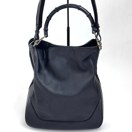 Gucci borsa a spalla pelle nera Bamboo hobo