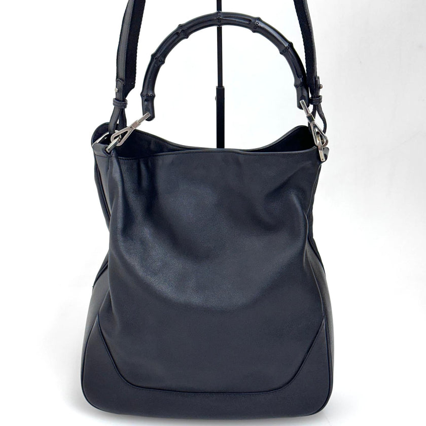 Gucci borsa a spalla pelle nera Bamboo hobo