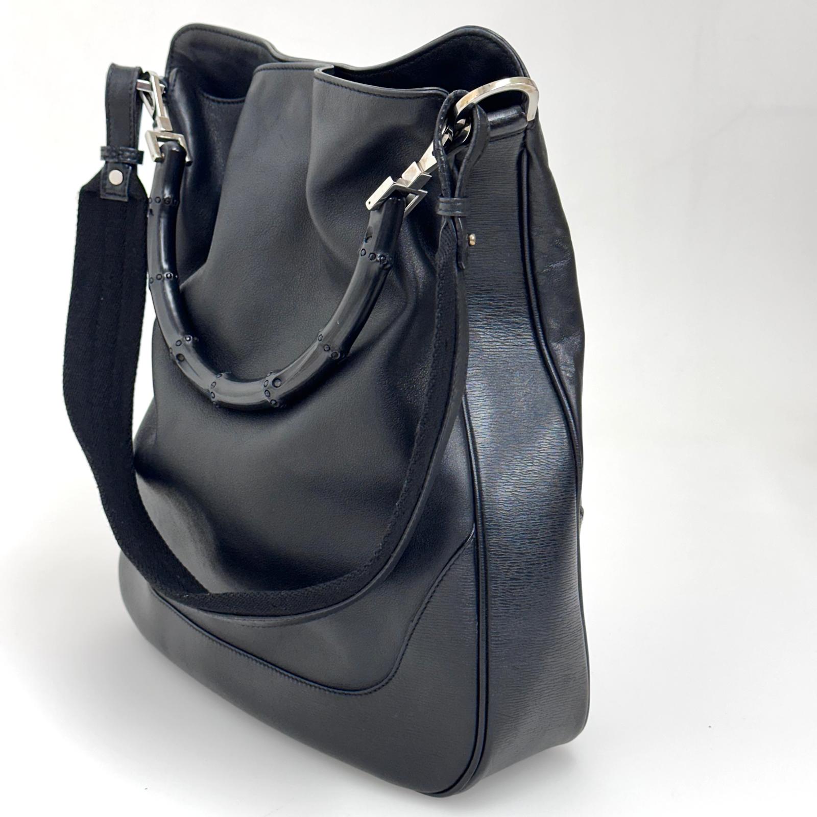 Gucci borsa a spalla pelle nera Bamboo hobo