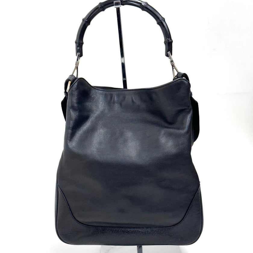 Gucci borsa a spalla pelle nera Bamboo hobo