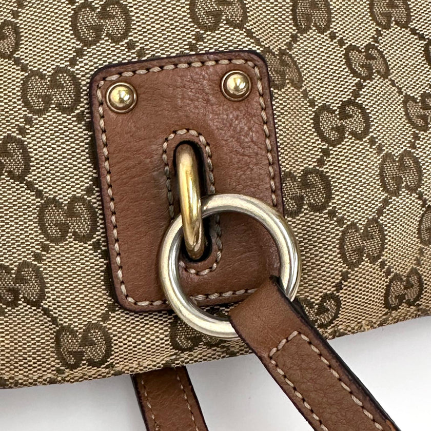 Gucci borsa a spalla tote GG Canvas beige pelle cuoio Charm Interlocking G