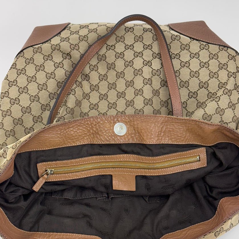 Gucci borsa a spalla tote GG Canvas beige pelle cuoio Charm Interlocking G