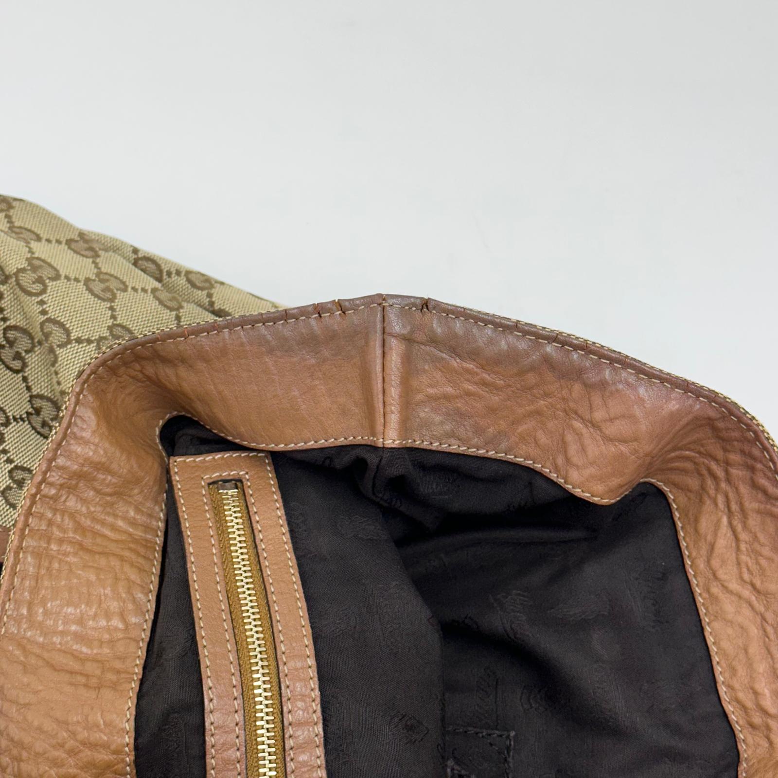 Gucci borsa a spalla tote GG Canvas beige pelle cuoio Charm Interlocking G