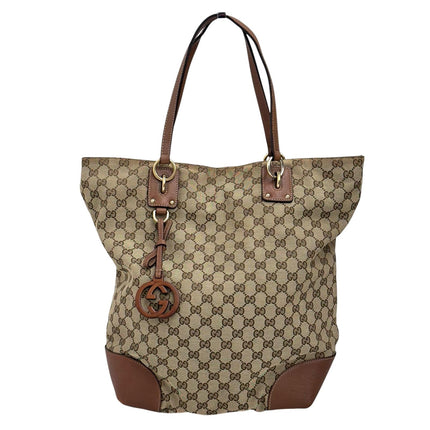 Gucci borsa a spalla tote GG Canvas beige pelle cuoio Charm Interlocking G