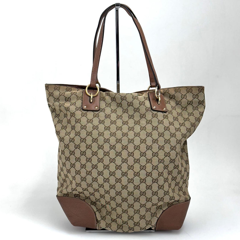 Gucci borsa a spalla tote GG Canvas beige pelle cuoio Charm Interlocking G