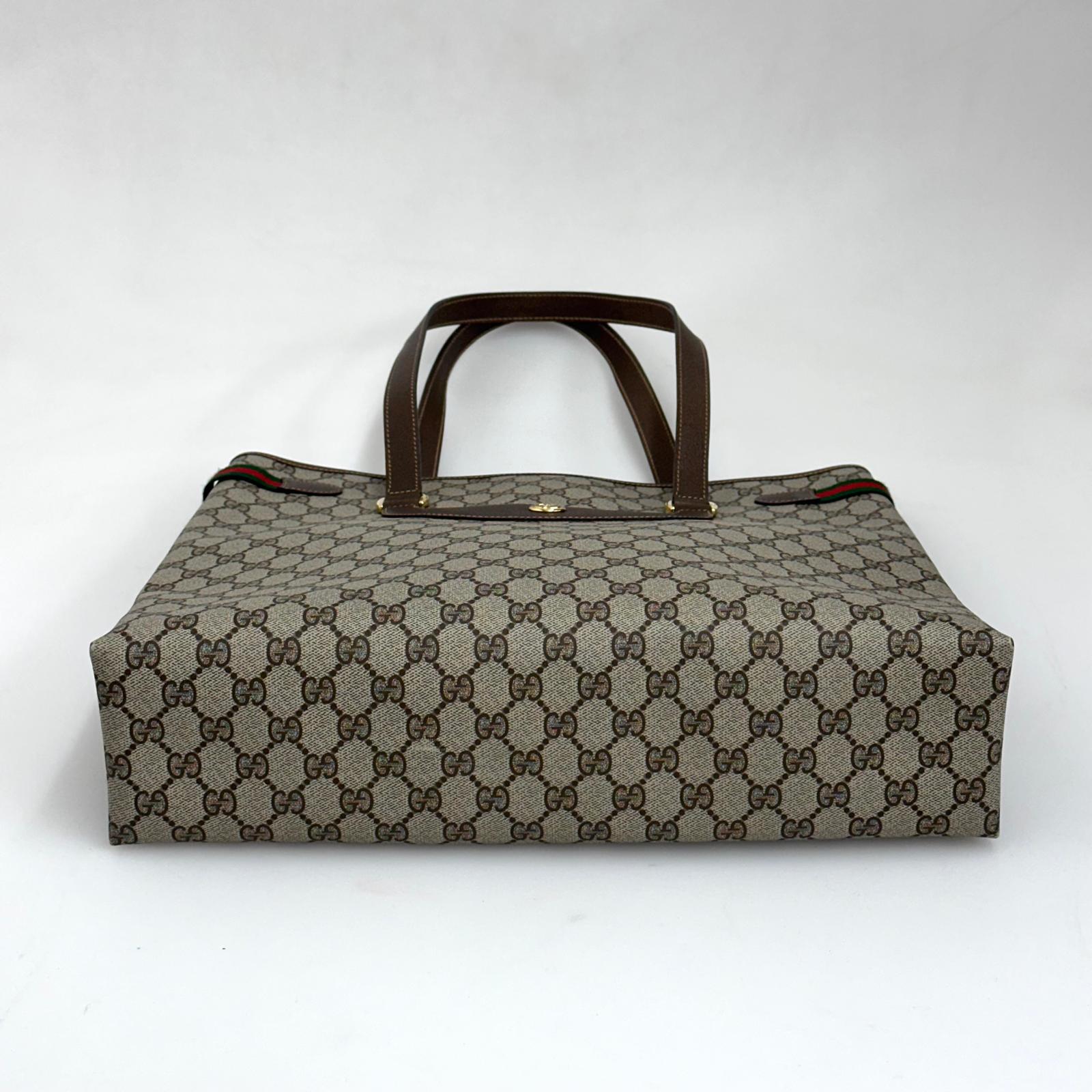 Gucci borsa tote a spalla vintage in tela GG Supreme con profili Web