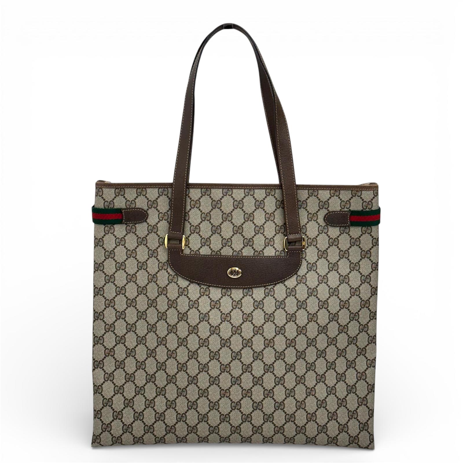 Gucci borsa tote a spalla vintage in tela GG Supreme con profili Web