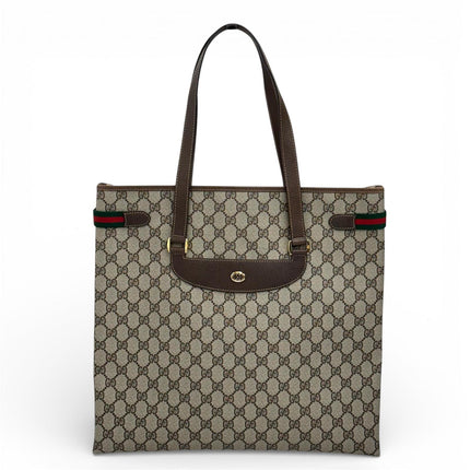 Gucci borsa tote a spalla vintage in tela GG Supreme con profili Web