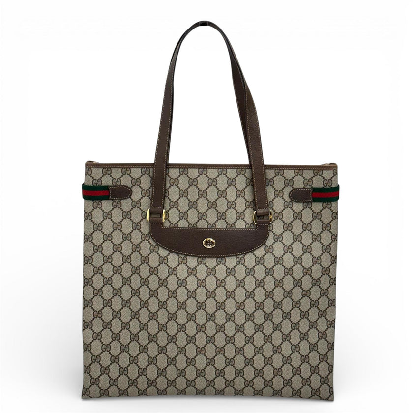 Gucci borsa tote a spalla vintage in tela GG Supreme con profili Web