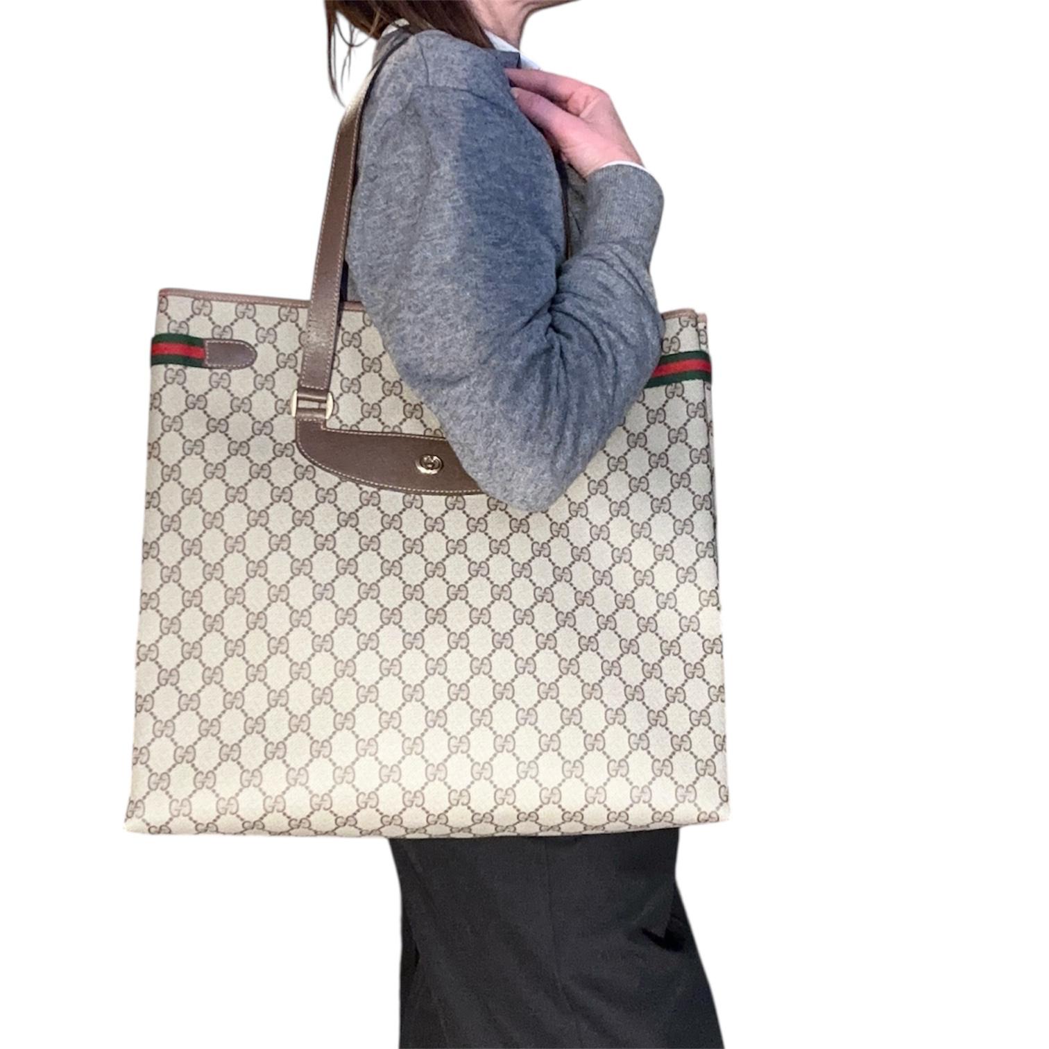 Gucci borsa tote a spalla vintage in tela GG Supreme con profili Web