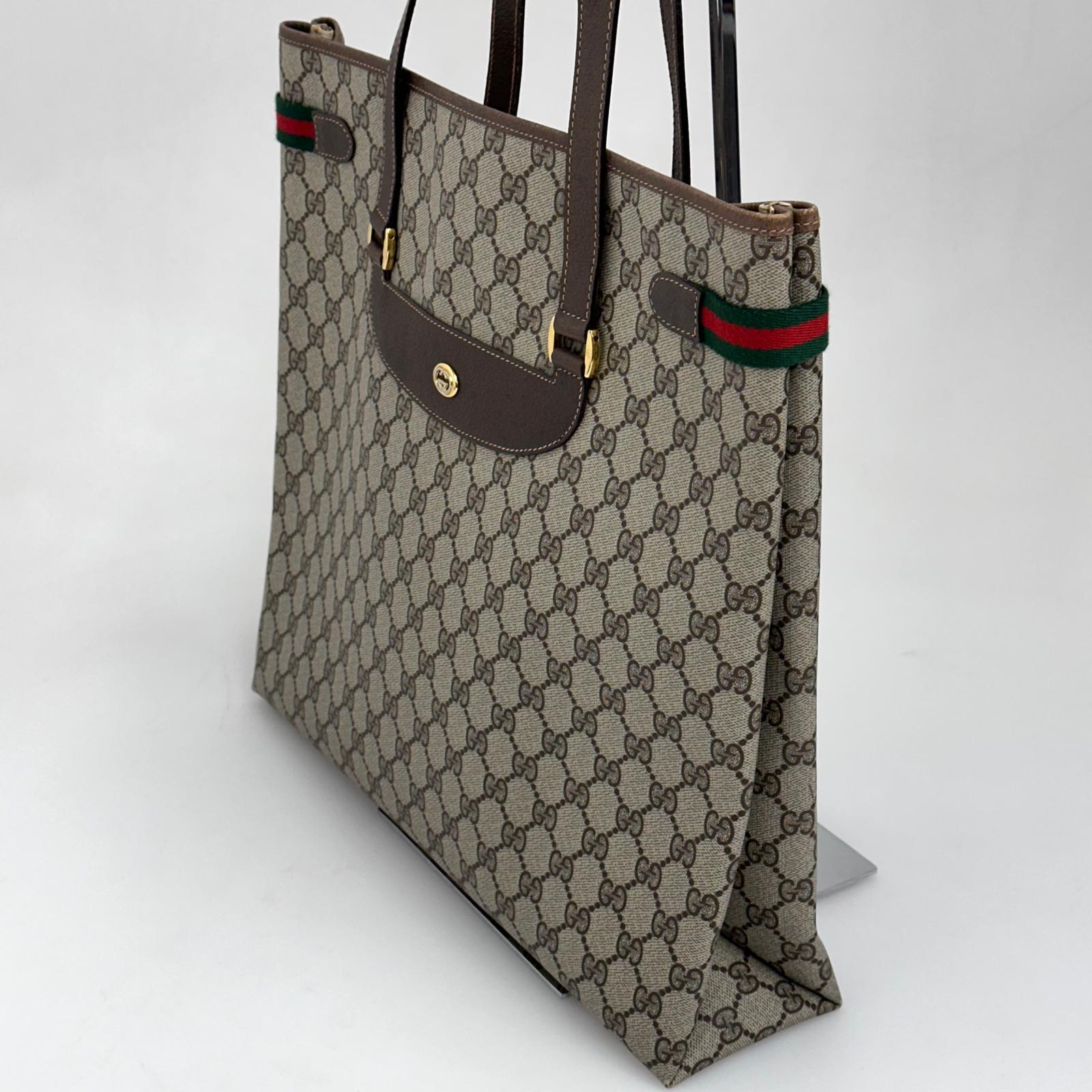 Gucci borsa tote a spalla vintage in tela GG Supreme con profili Web