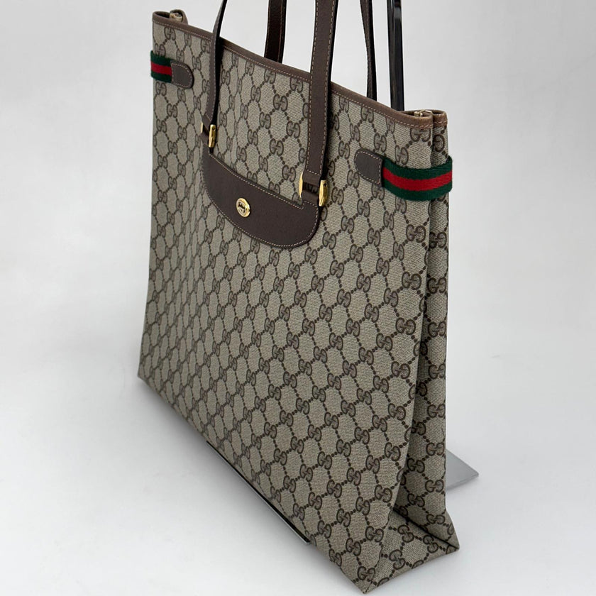 Gucci borsa tote a spalla vintage in tela GG Supreme con profili Web