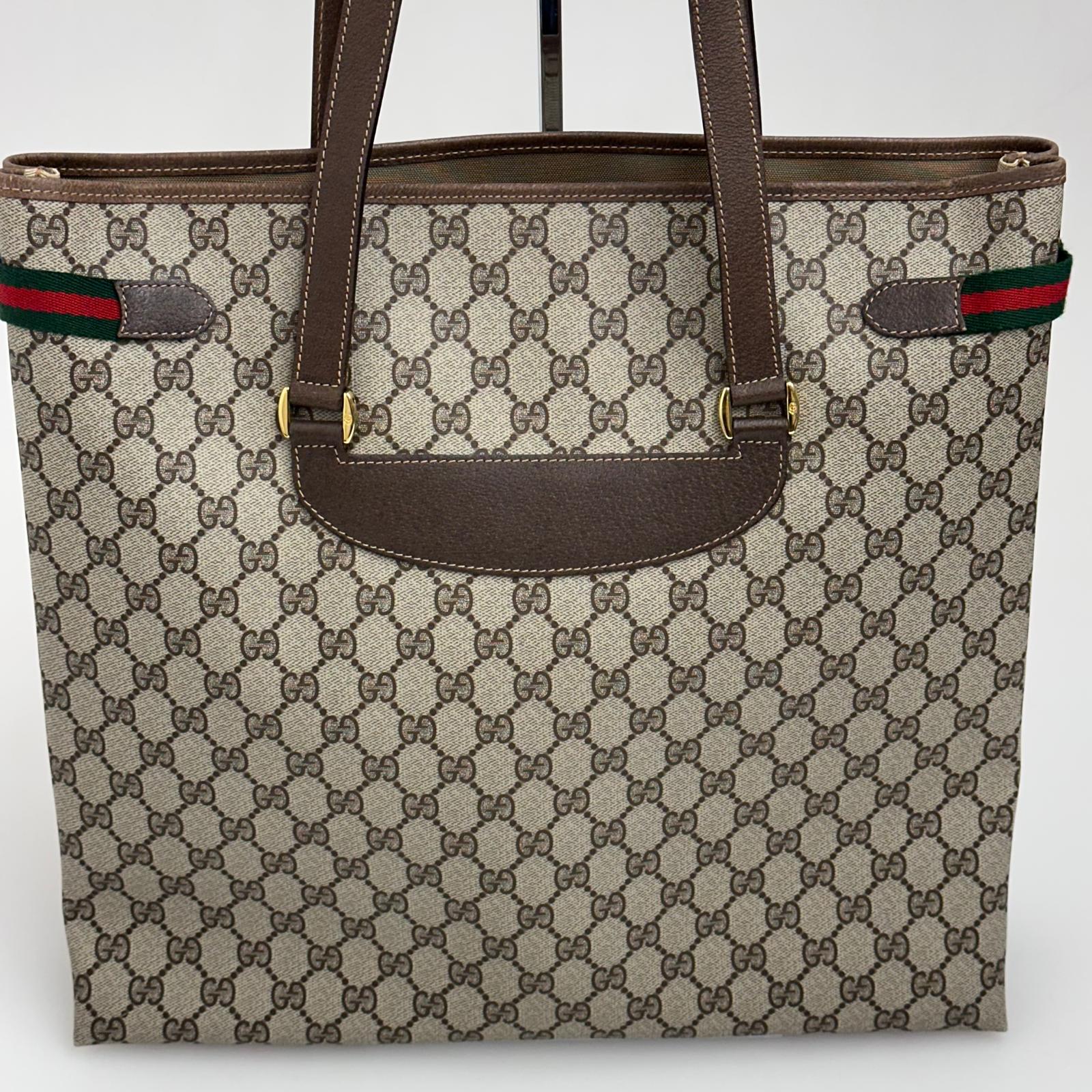 Gucci borsa tote a spalla vintage in tela GG Supreme con profili Web