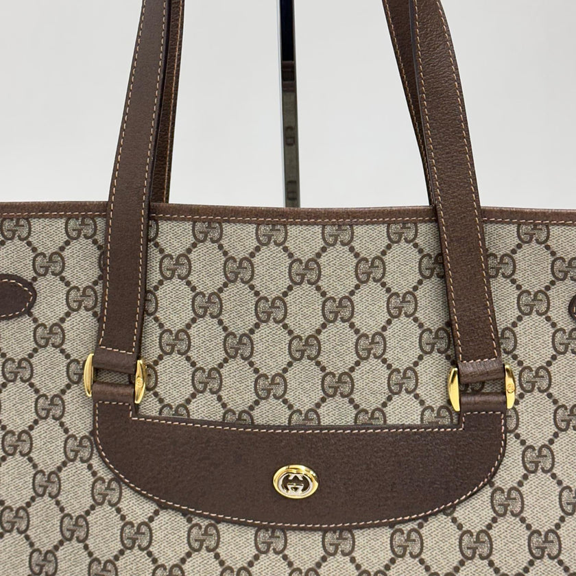 Gucci borsa tote a spalla vintage in tela GG Supreme con profili Web