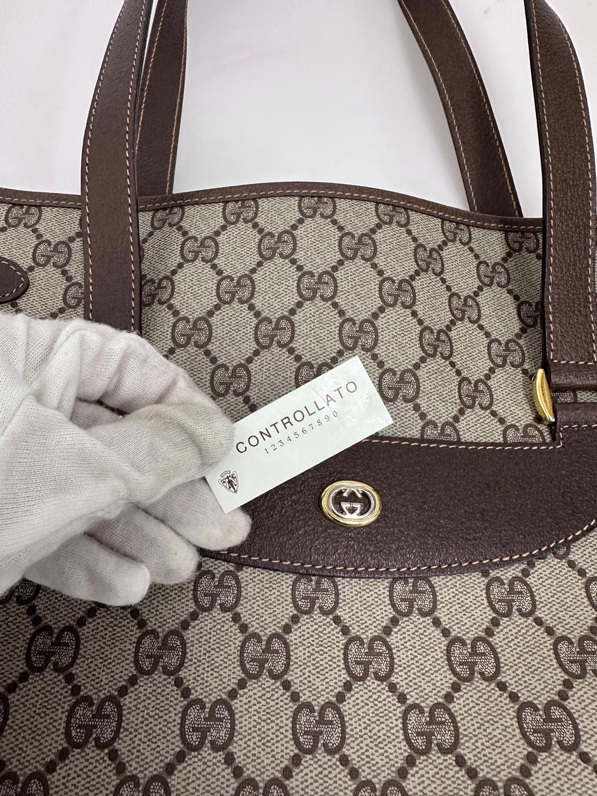 Gucci borsa tote a spalla vintage in tela GG Supreme con profili Web