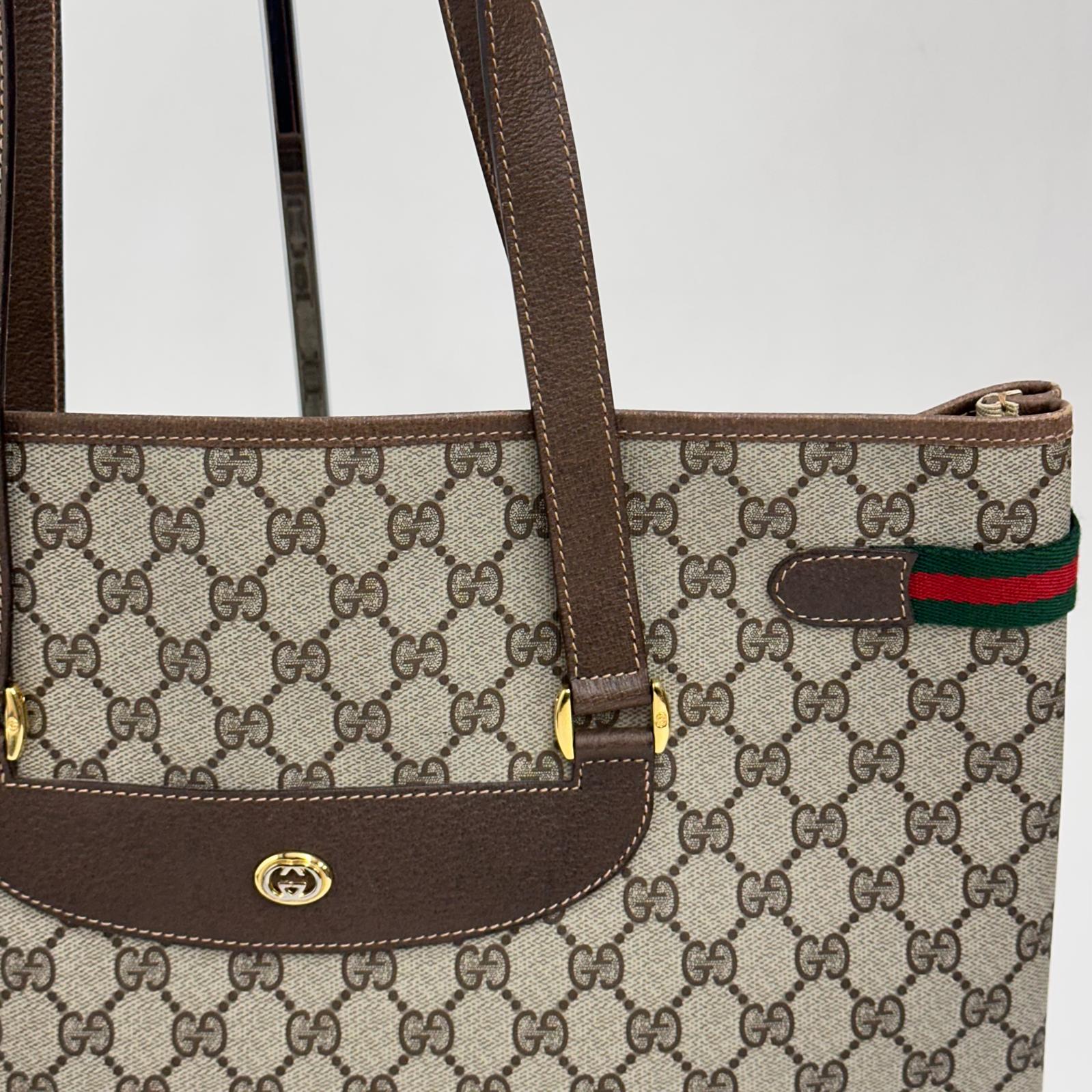 Gucci borsa tote a spalla vintage in tela GG Supreme con profili Web