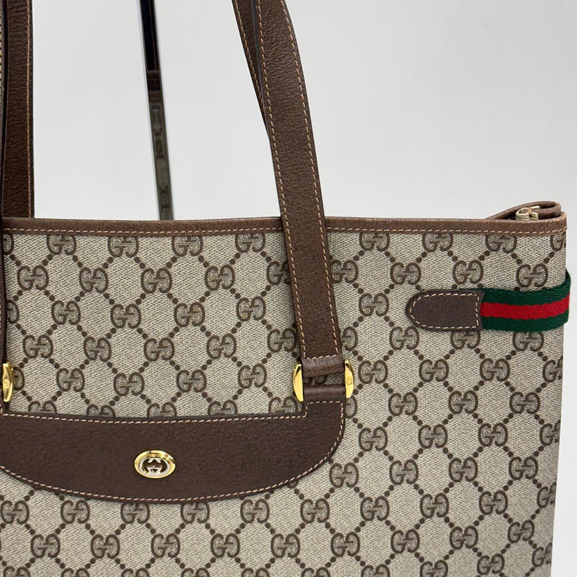 Gucci borsa tote a spalla vintage in tela GG Supreme con profili Web