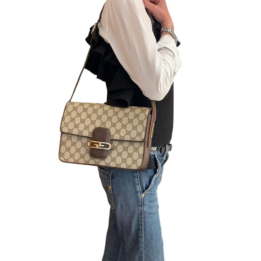 Gucci borsa vintage a spalla GG Supreme con chiusura Interlocking GG