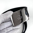 Gucci cintura in pelle e tela nera con fibbia argento Mis. 80