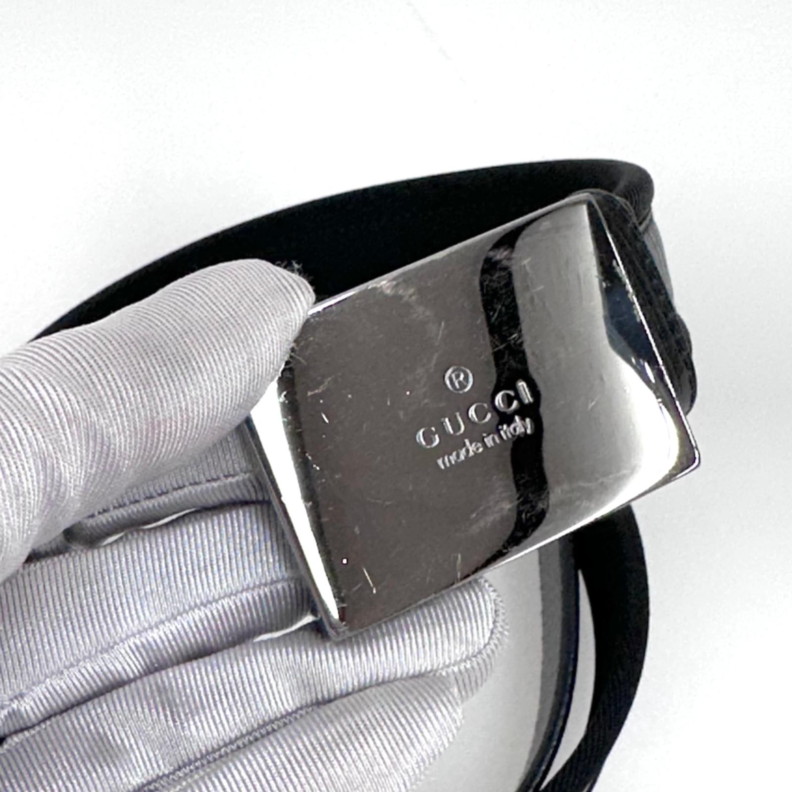Gucci cintura in pelle e tela nera con fibbia argento Mis. 80