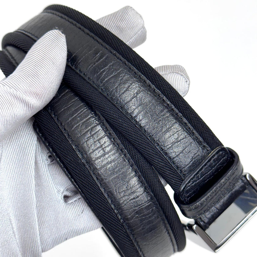Gucci cintura in pelle e tela nera con fibbia argento Mis. 80