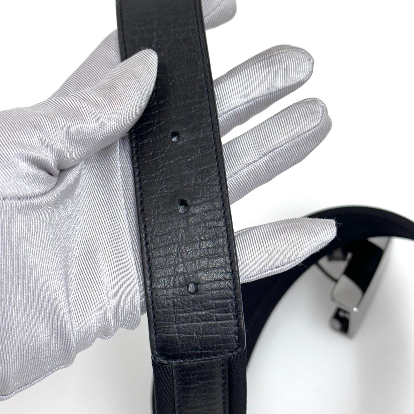 Gucci cintura in pelle e tela nera con fibbia argento Mis. 80