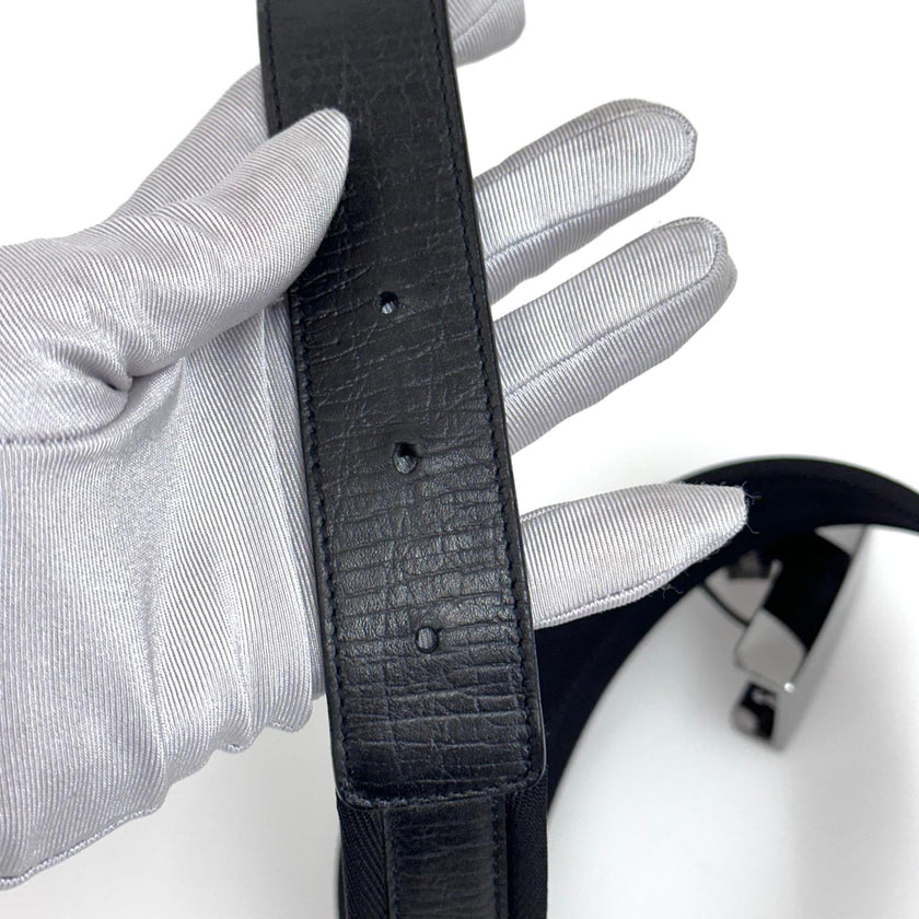 Gucci cintura in pelle e tela nera con fibbia argento Mis. 80