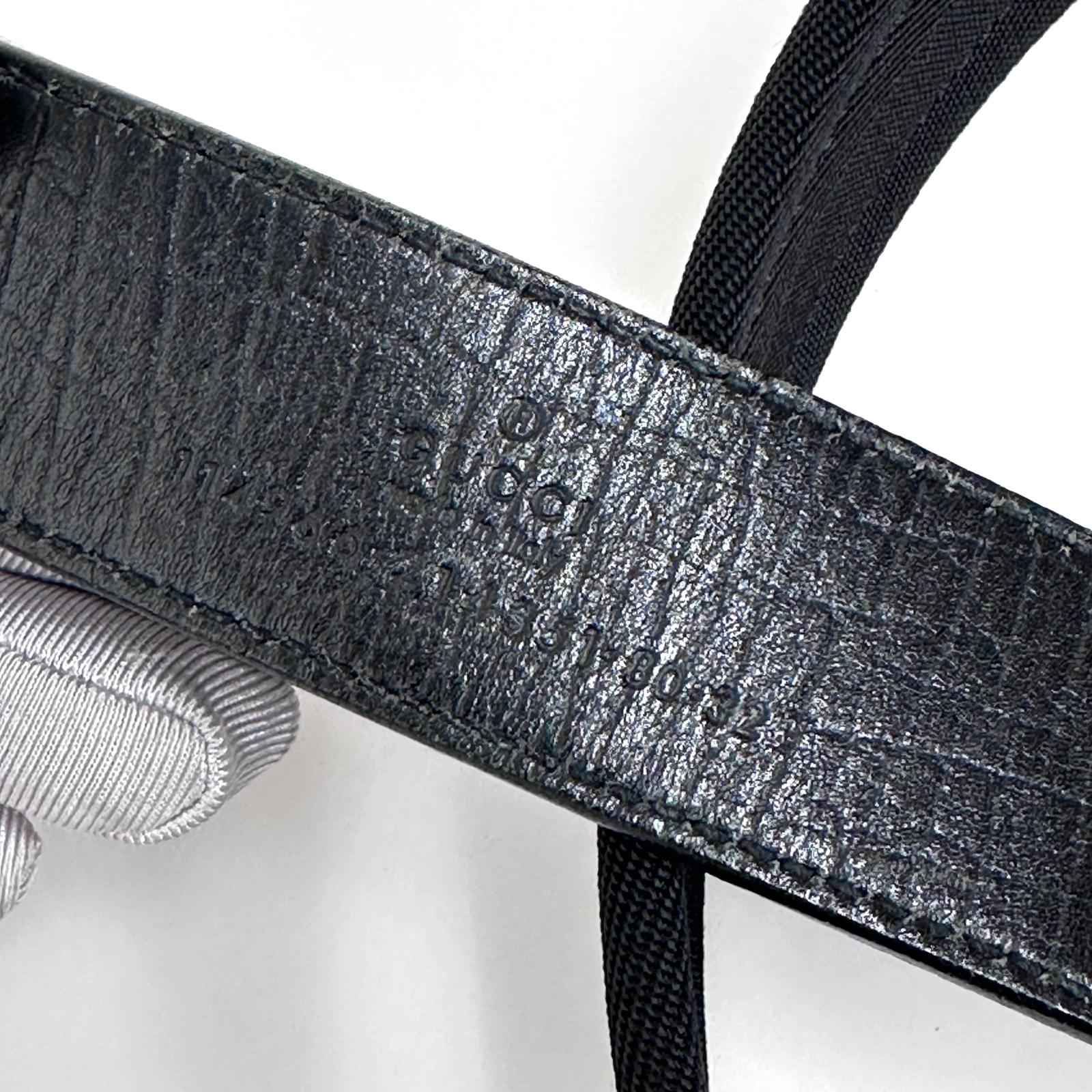 Gucci cintura in pelle e tela nera con fibbia argento Mis. 80